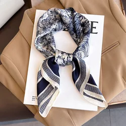 2023 Autumn New Luxury Design Silk Scarf Women Loutdoor Small Headband Scarf Soft Silky Square Hair Band Wrap Lady 70*70cm Hijab