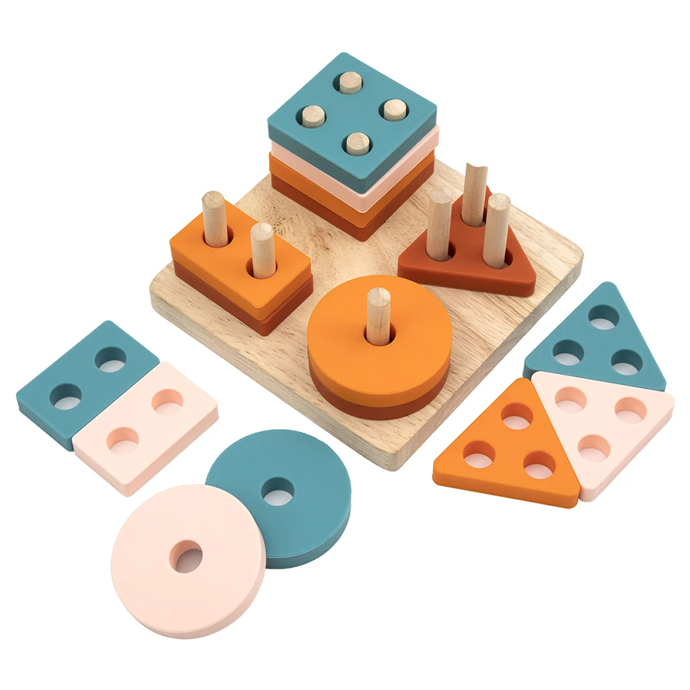 TYRY.HU Silicone Geometric Imposition Building Block Baby Wooden Toys Soft Block Educational Montessori Toys Stacking Block