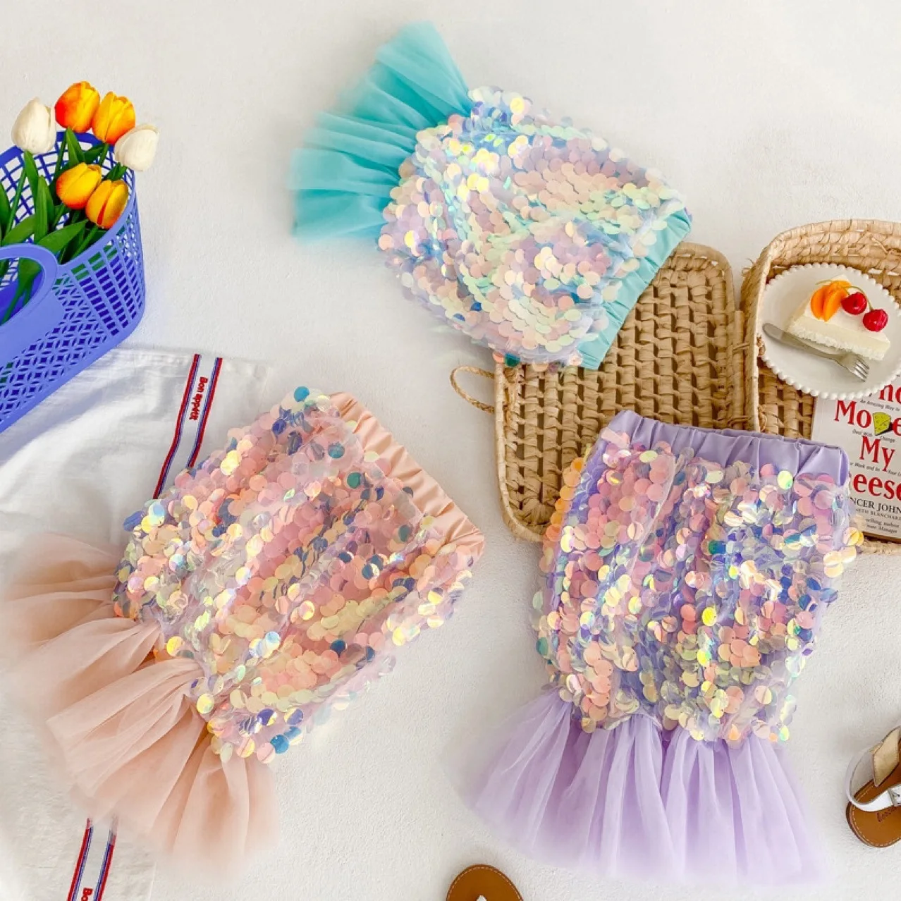 Mermaid Sequin Kid Fish Tail Elegant Tulle Tutu Dress For Toddler Summer Beach Play And Photo Shoots Colorful  3Colors Available