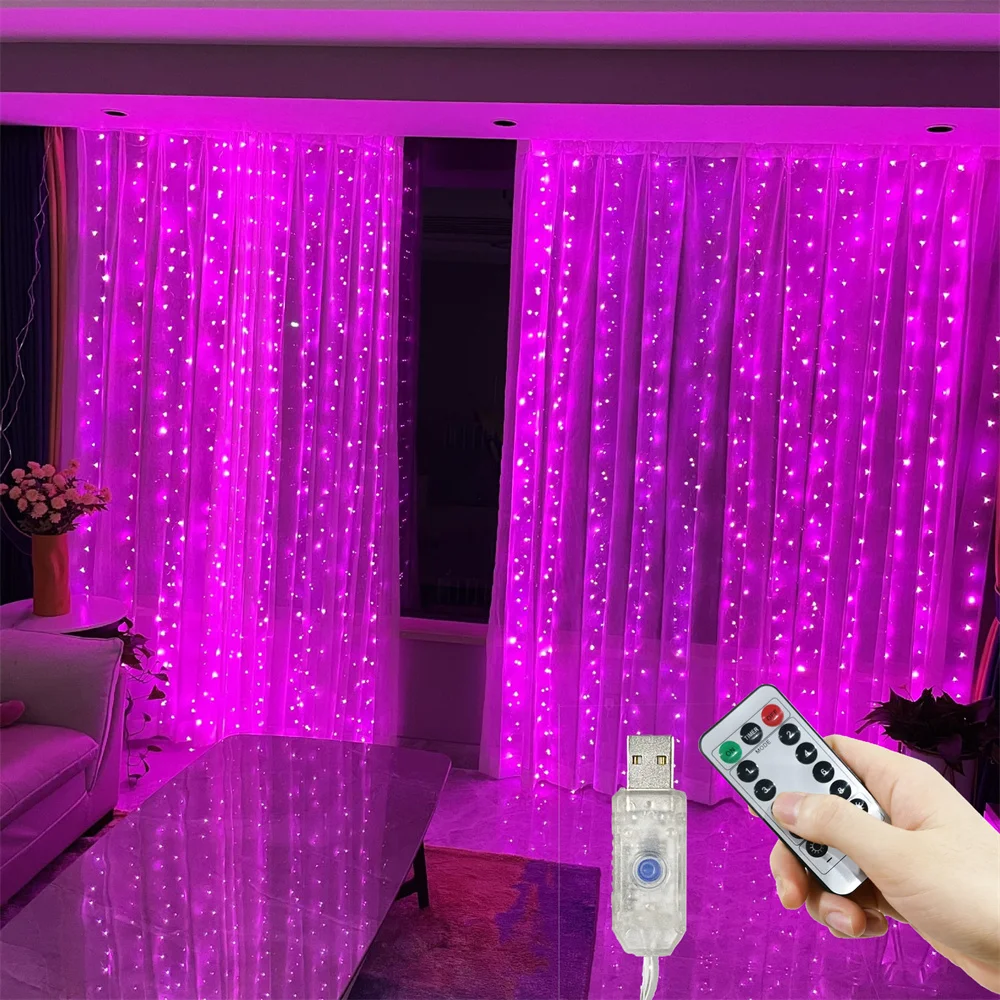 

Гирлянда-штора LED 3/4/6м для декора на День святого Валентина, Ид Мубарак, свадьбу, окна, комнаты, Рамадан, с питанием от USB