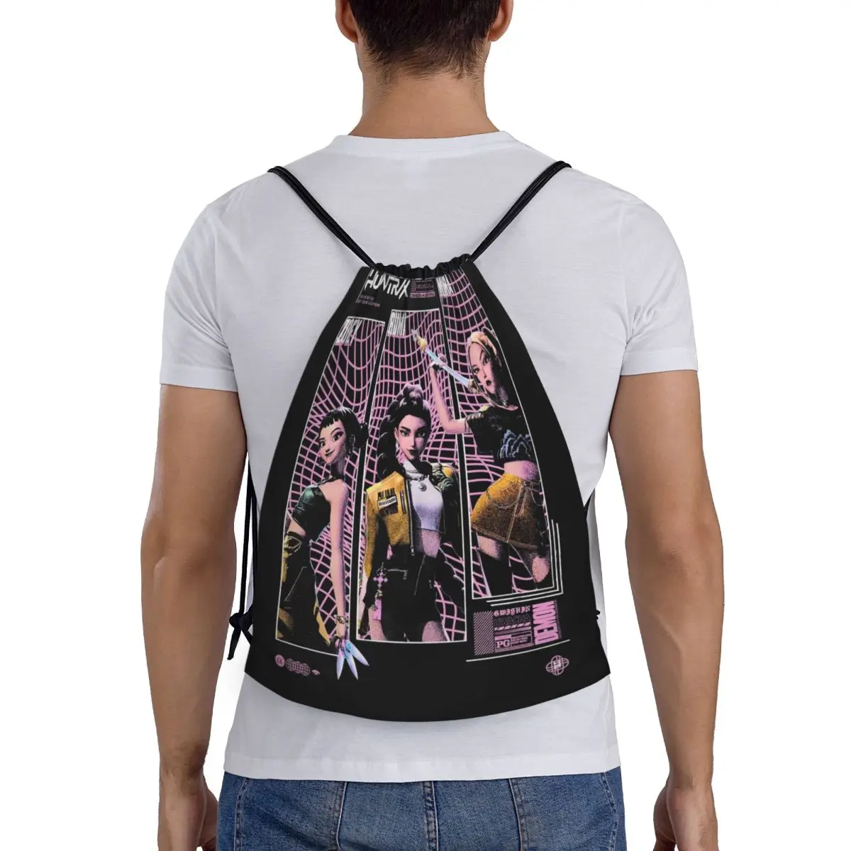 حقائب برباط من Huntrix Kpop Demon Hunters حقيبة ظهر رياضية للصالة الرياضية حقيبة سلسلة مقاومة للماء لليوجا