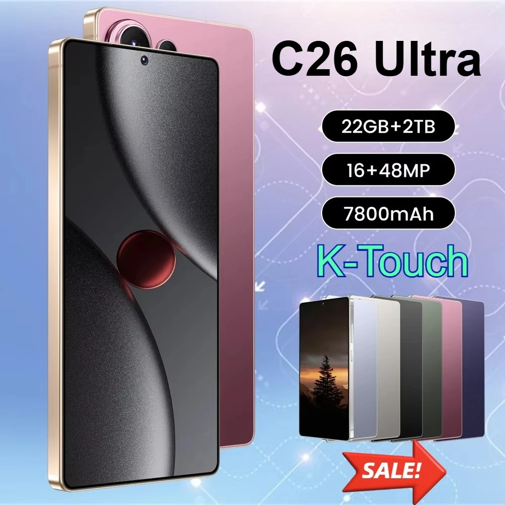 K-Touch Smartphone für C26 Ultra 5G Mobiltelefon 7800mAh Akku Volldisplay 48MP Kamera 7,3 Zoll HD Android 22GB RAM 2TB ROM Octa-Core Gesichtserkennung Dual-SIM 4G Entsperrt Android 15 Mobiltelefon mit