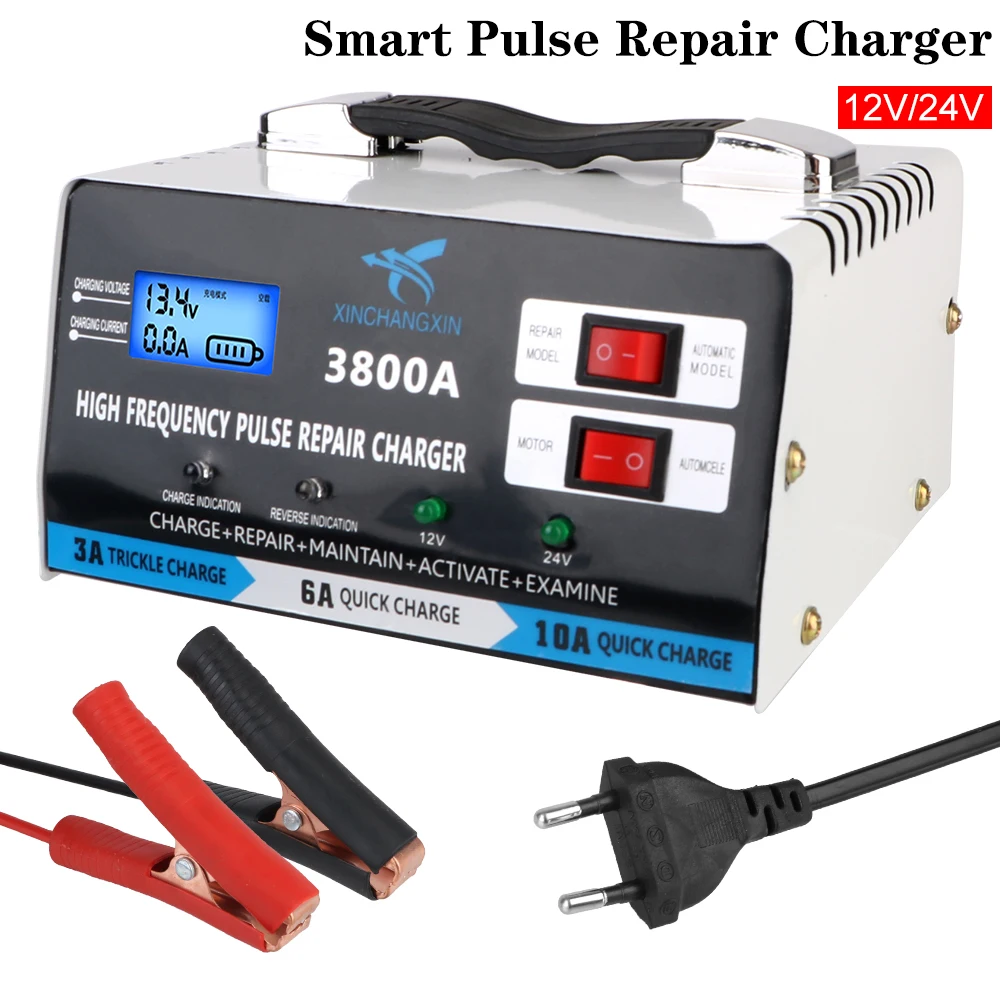

EU Plug Fast Charger Repair Battery Charger 12V 24V For Lead Acid Battery High Power Full Automatic Car Battery Charger