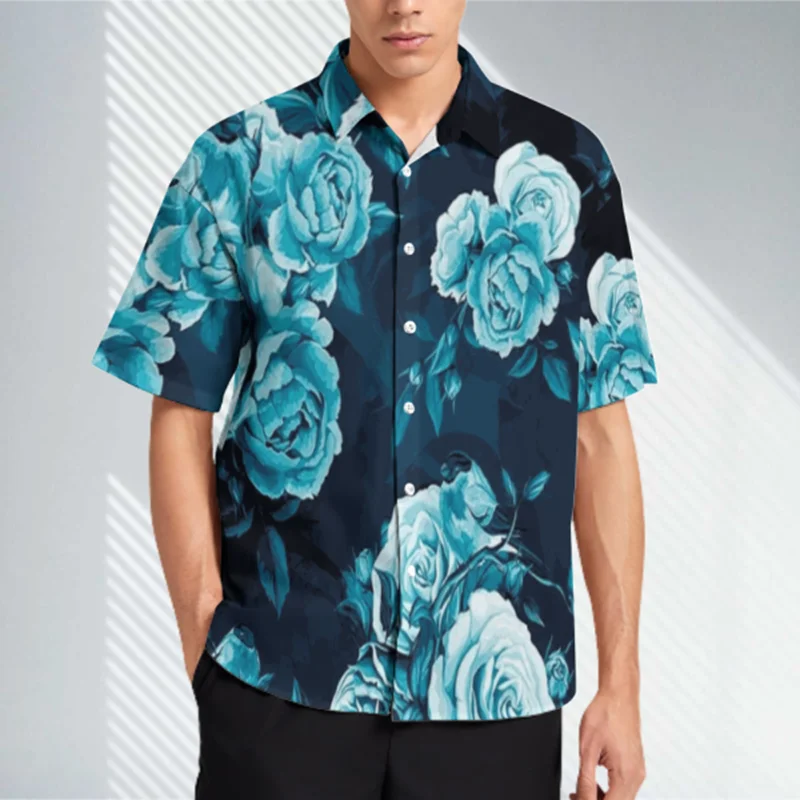 

2024 New Europe and The United States Casual Comfortable Flowers 3D Print Shirt Summer Men's Thin Design Bottoming Shirt