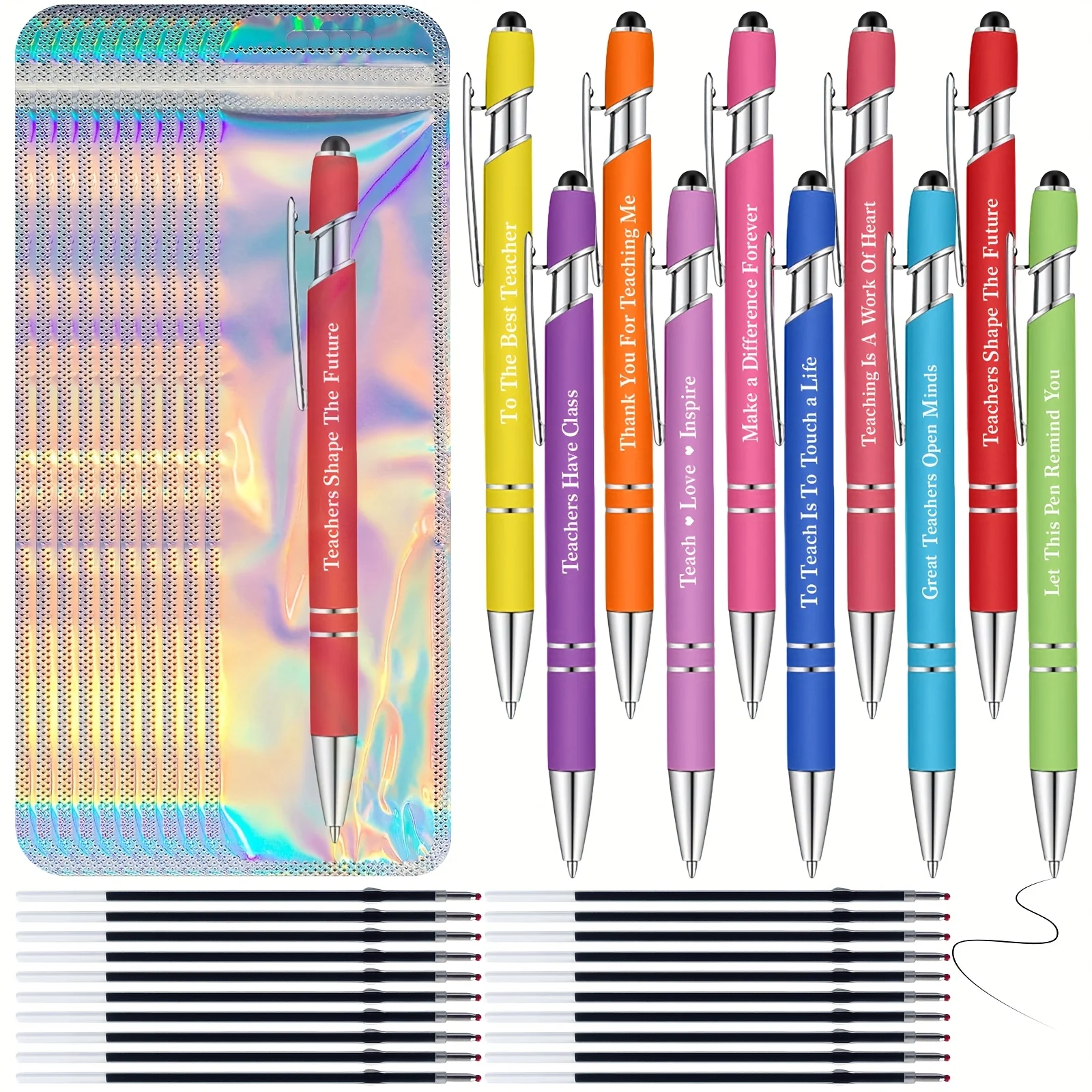 

40pcs Motivational Stylus Pen Set:10 Sarcastic Ballpoint Pens, 20 Refills,10 Pouches for Office, Teacher, Nurse&Touch Screen Use