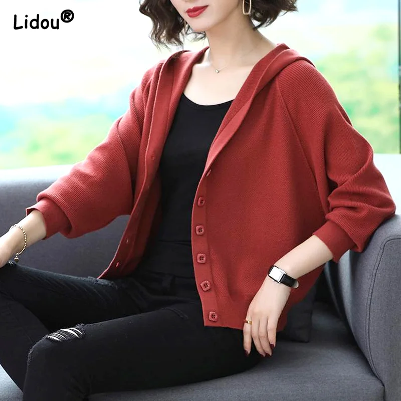 

Spring Summer Thick Batwing Sleeve Streetwear Cardigan Hooded Small Fragrance Casual Versatile Western Style Women's Clothing