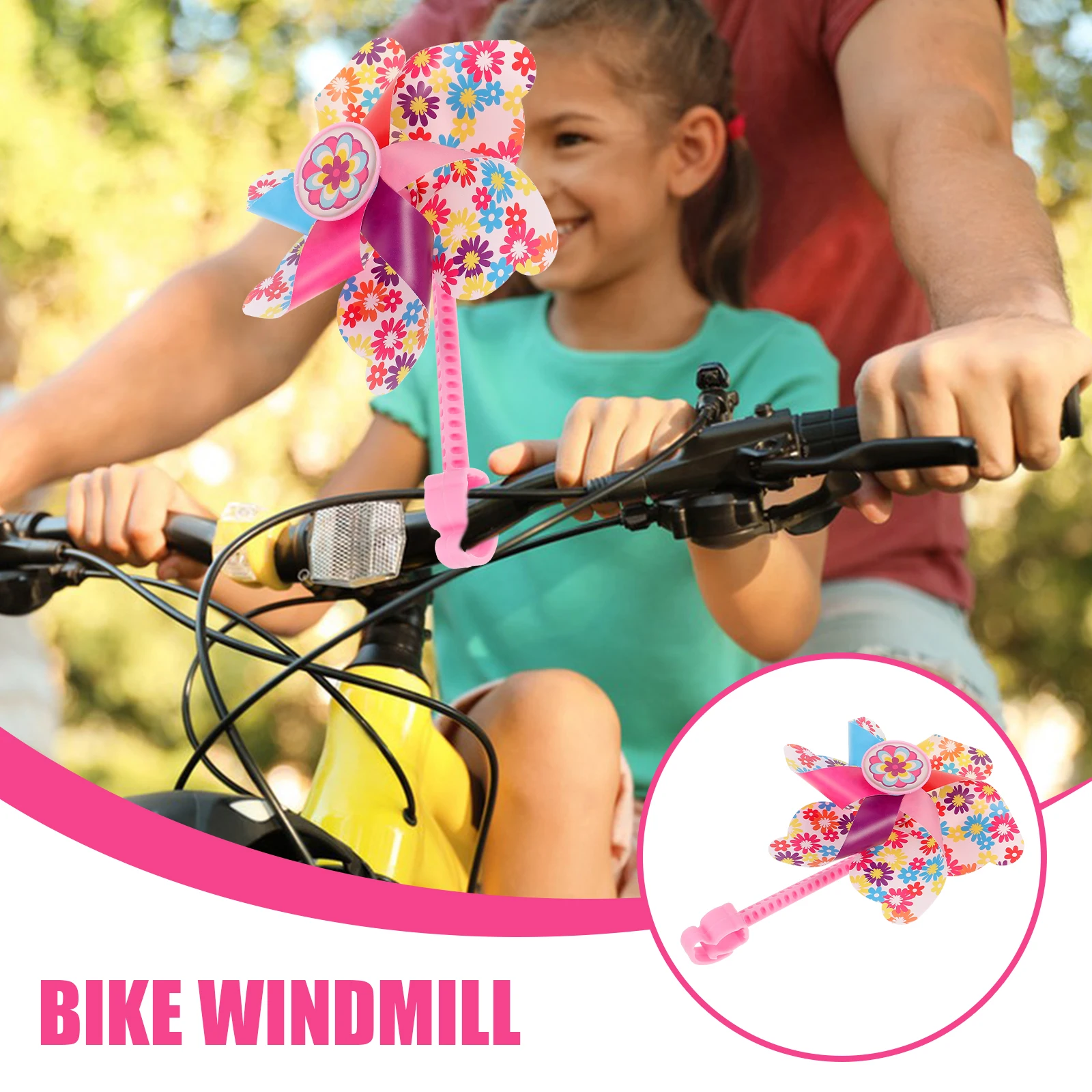 

1pcs Windmill Bike Handlebar Pinwheel Decoration 22.2Mm Fit Kids Scooter Ride Cycling Accessory Gift Pink Long Pole