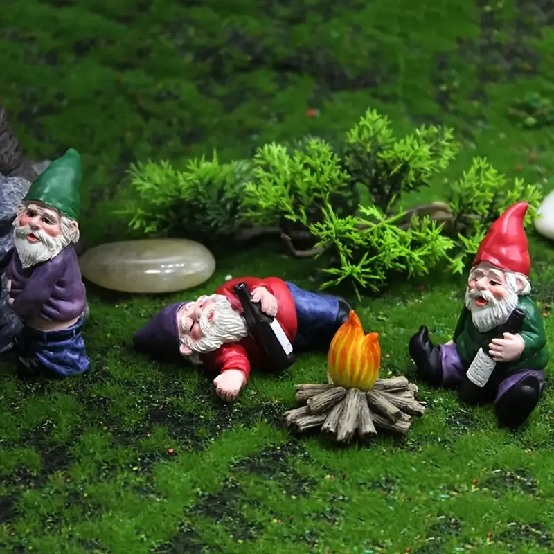 4pcs Fairy Garden Accessories Decorations, Miniature Gardening Gnomes Figurines, Mini Resin Gnome Kit, Micro Landscape Dwarfs