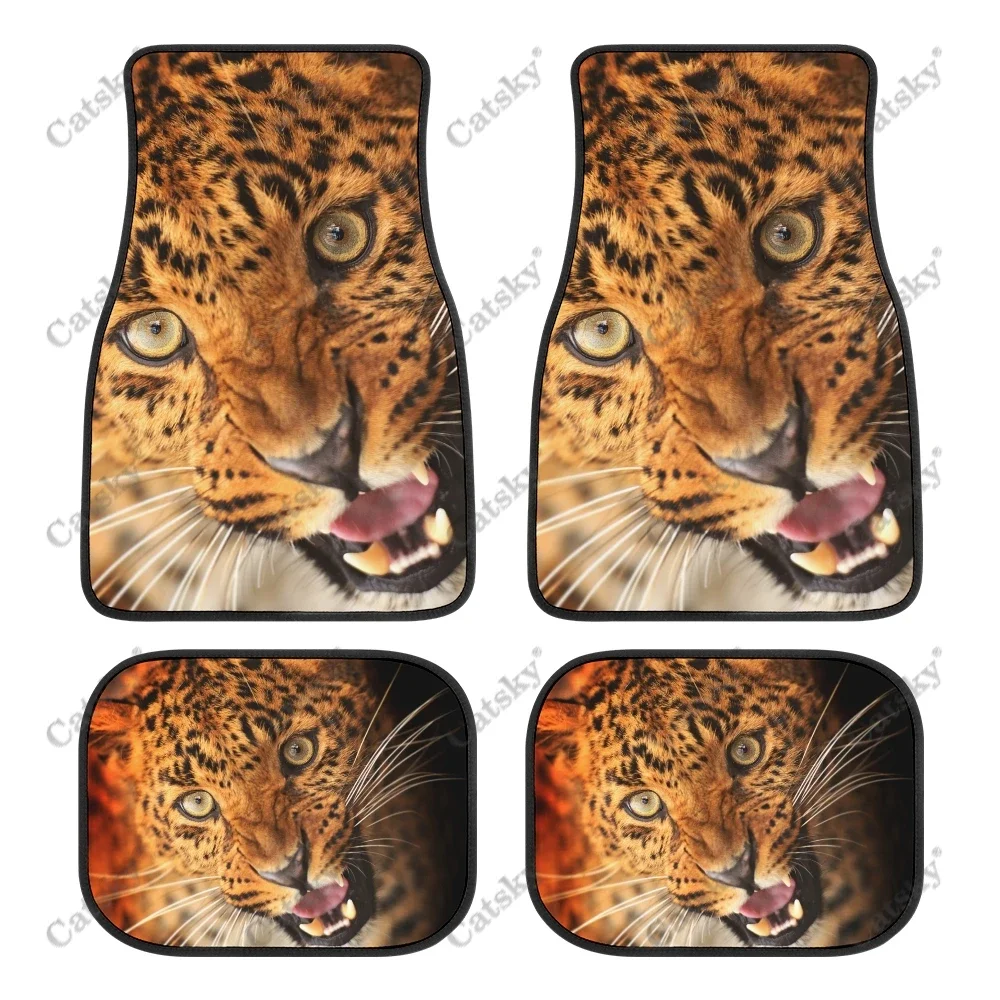 angry leopard Car Floor Mats Full Set 4 Pcs Universal Car Front Rear Floor Carpet Set Heavy-Duty Vehicle Floor Protection Rug