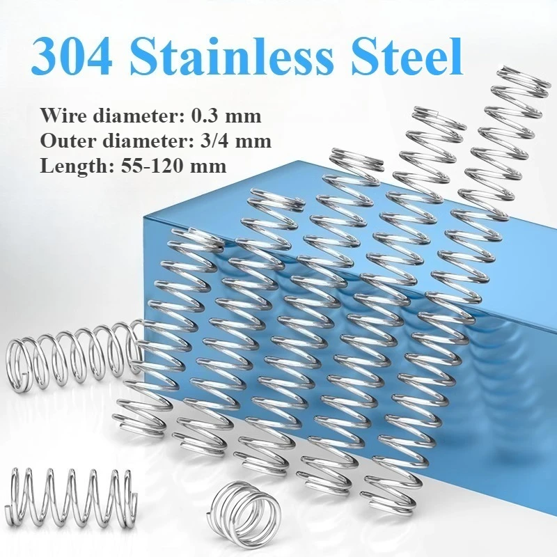 5pcs/Lot 0.3mm 304 stainless steel compression spring OD 3-4mm Length 55-120mm