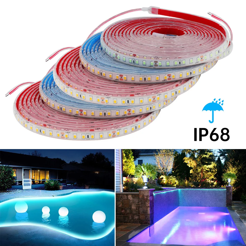 12V 24V 5m 10m 20m LED-Streifenlicht IP68 Wasserdicht 2835 9 Farben Flexibles Klebeband mit 2-poligem Draht 120LED/m Helles Band 0,5m 1m 2m