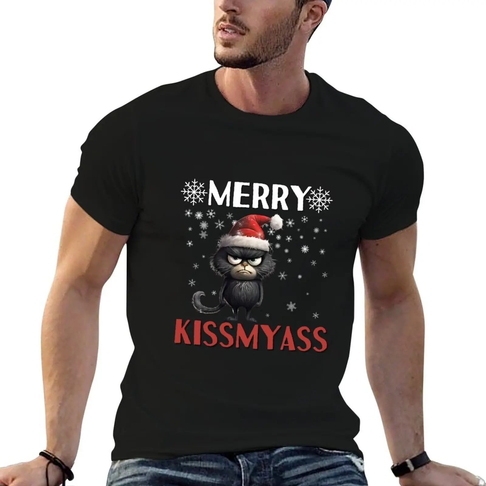 

Merry Kissmyass funny cat T-Shirt anime t shirts for man t shirts for man cotton funny T-Shirt