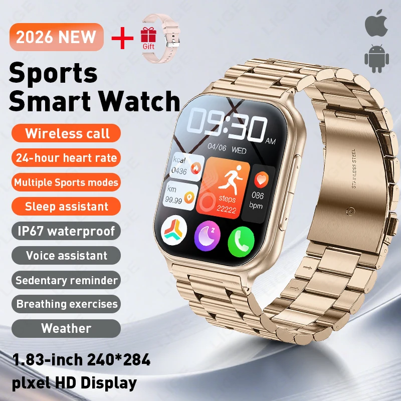 

LIGE New 700mAh Smartwatch Women Sports Fitness Track IP68 Waterproof Heart Rate Bluetooth Call Lady Smartwatch For Android ios