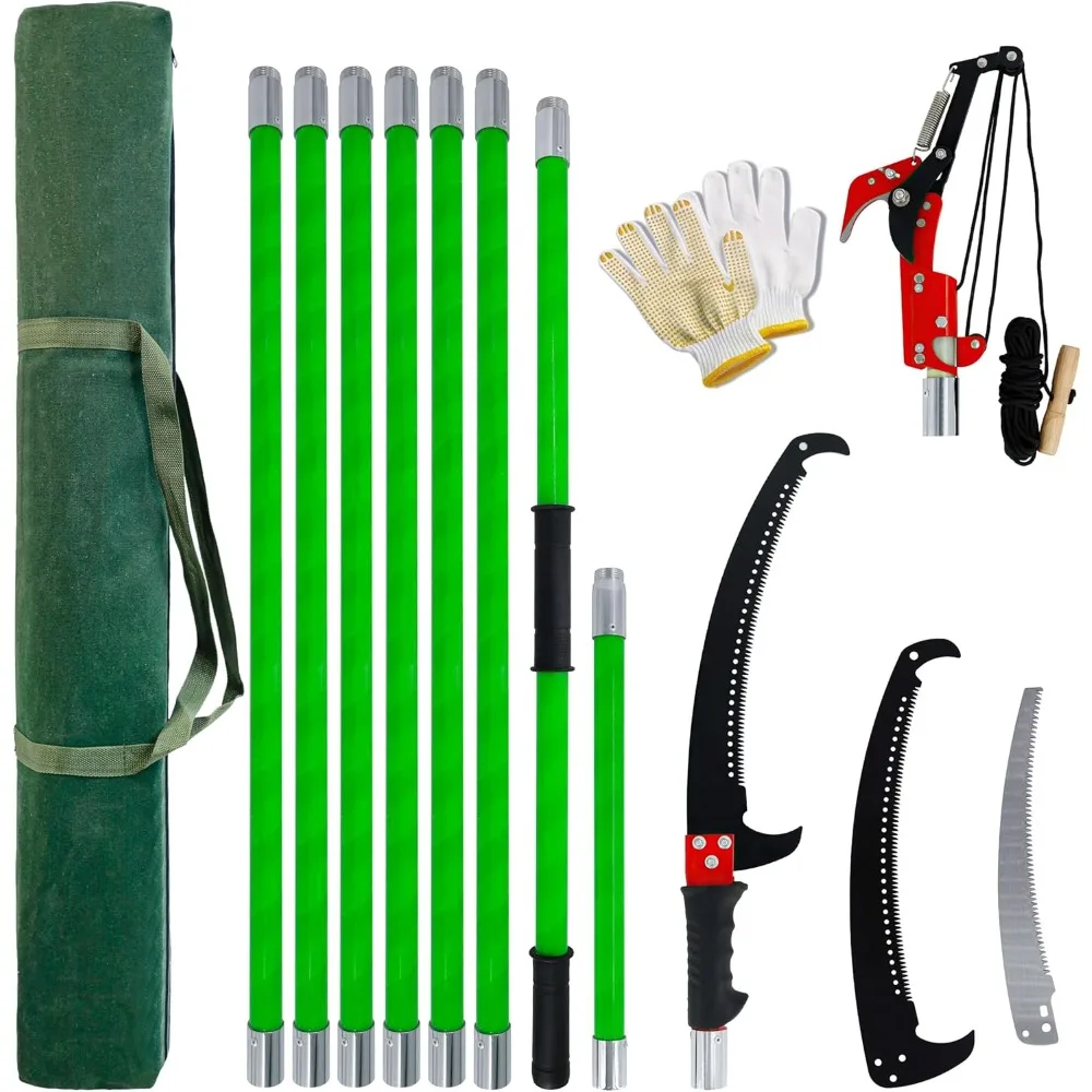 Tree Trimmer, Pole Pruning Saw, Extended Multi-Stage Pole Saw, Gardening Tools Pruner Hand Pole Saw For Yard(Green 26FT)