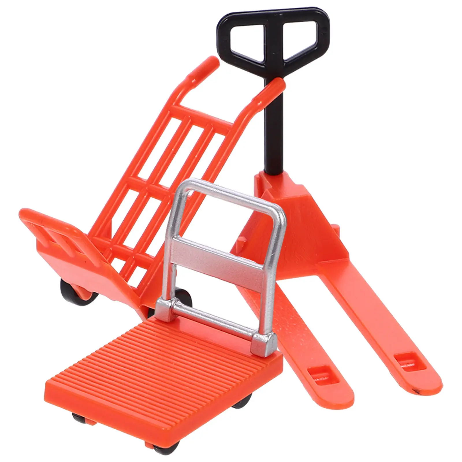 1Set Mini Road Construction Vehicle Hand Trolley Forklift Platform Cart Educational Moving Tool for Kids Miniature Hand Trolley