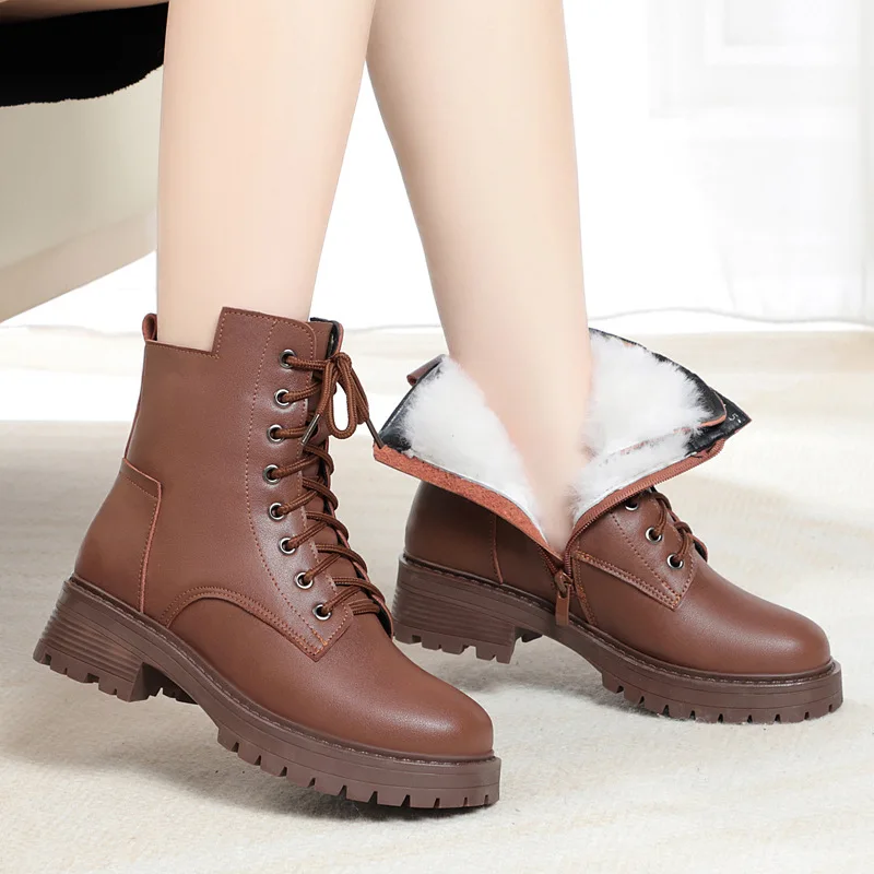 

Boots female winter Large Size dropshipping Non-slip Women's Snow Boots Genuine Leather Warm Women Ankle Boots