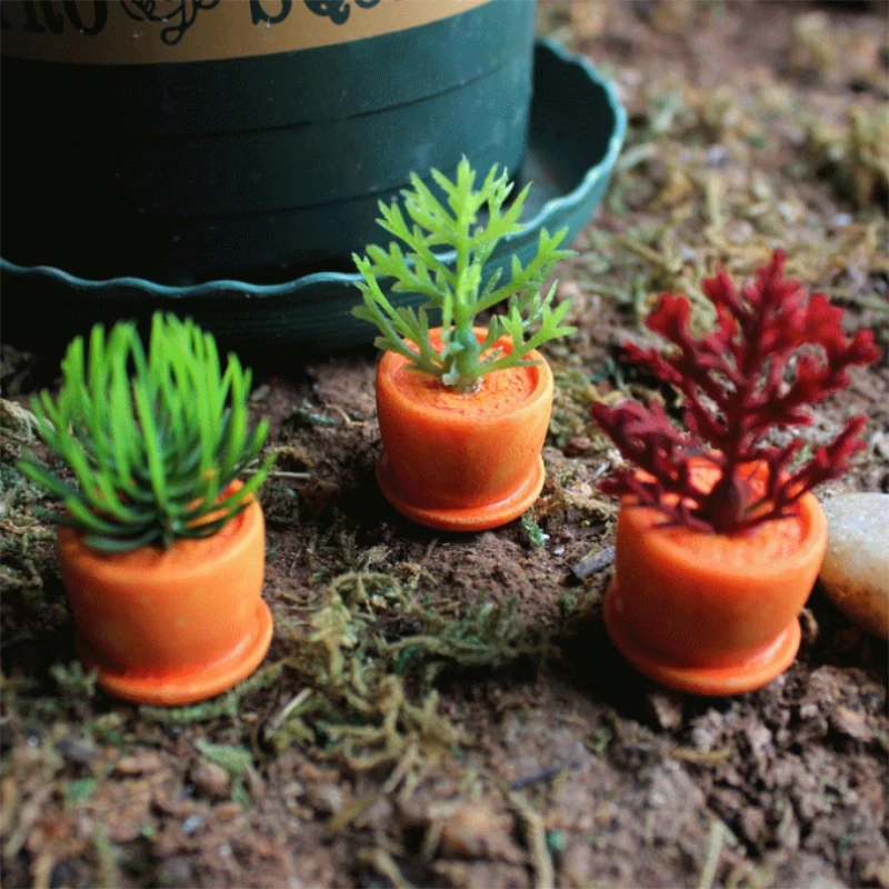 3Pcs/set 1:12 Dollhouse Miniature Green Potted Plants Mini Flower Pot Succulents Potted Home Micro Landscape Garden Model Decor