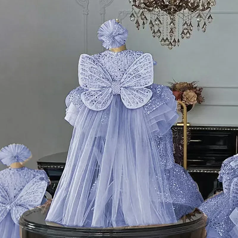 Custom Flower Girl Dress for Wedding First Christmas Party with Sequin Bodice Butterfly Back Decor and Tulle Cape Skirtفساتين س image 2