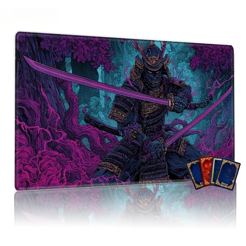 Cool warrior pattern game mat, compatible with collectible card game (TCG/CCG/RPG), suitable as a gift for others accessories