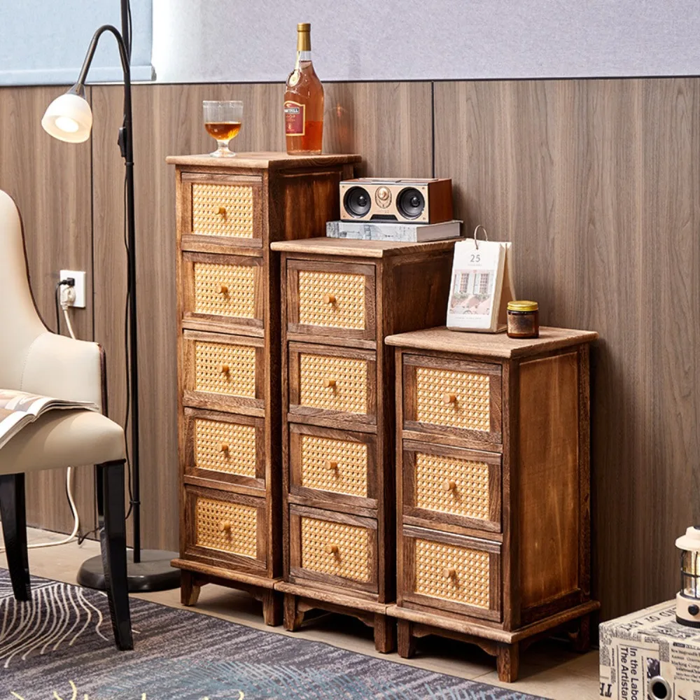 Cross-border  retro solid wood storage cabinet manufacturer pastoral multi-layer drawer storage cabinet storage bedside cabinet