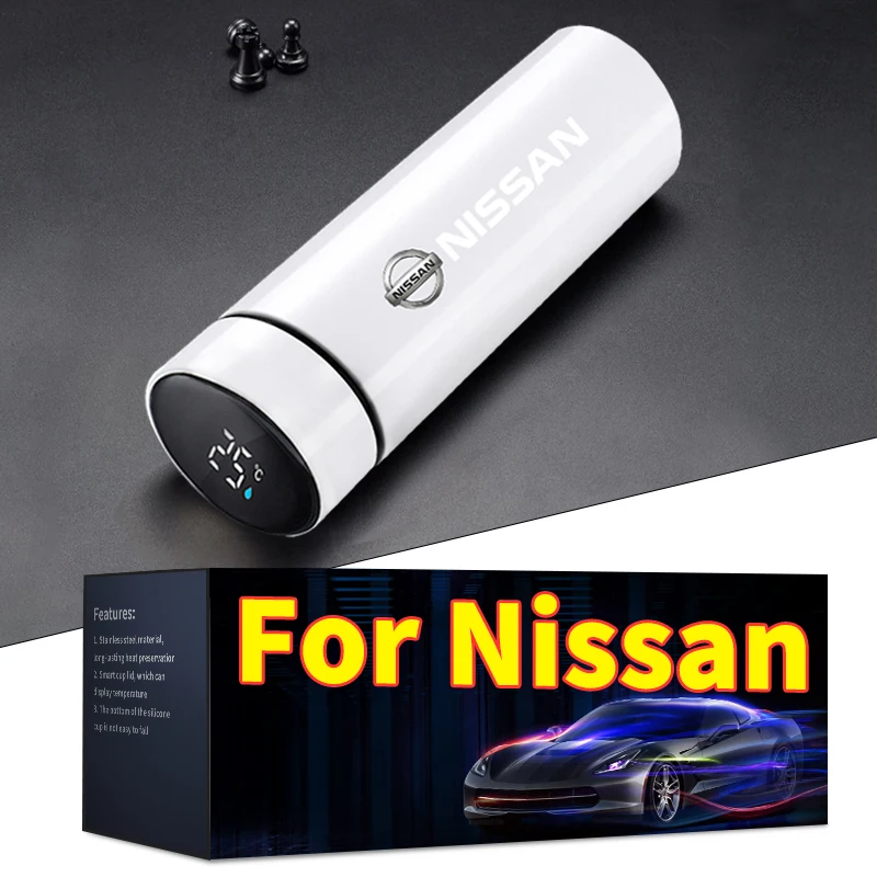 500ml Portable Car Logo Intelligent Stainless Steel Thermos Bottle For Nissan Qashqai X J10 Trail Tiida Juke Teana Pulsar Altima