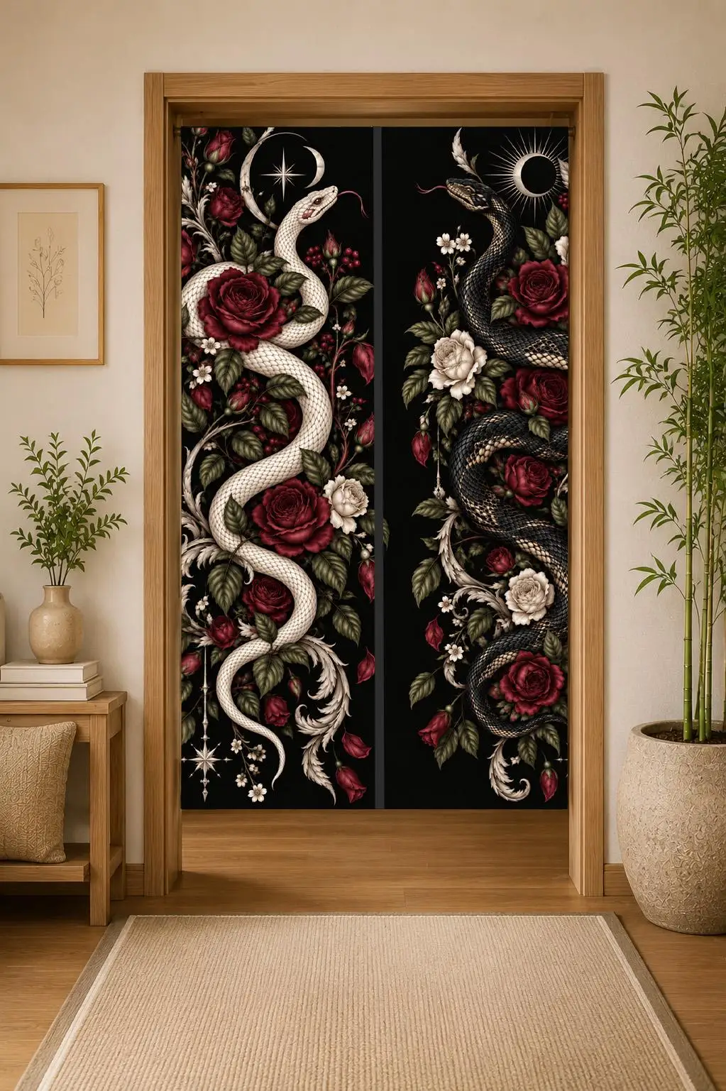 Elegant Gothic Vampire Snake Curtain Pair for Home Decor Halloween Gothic Style Entrance Doorway Curtain