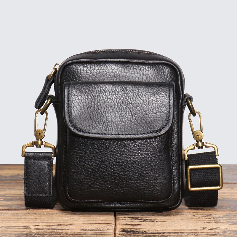 

Men's Genuine Leather Crossbody Bag | Slim Anti-Theft with Phone Pocket | Casual Mini Square Shoulder Purse for Daily Commute