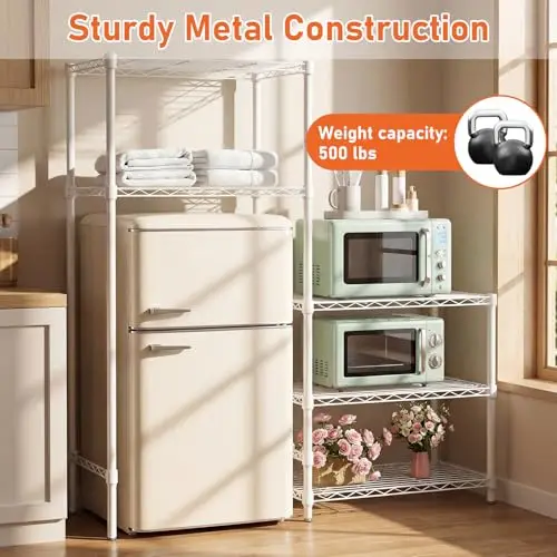 

Sturdy 3-Tier Metal Wire Organizer Stand For Mini Fridge Microwave Kitchen Storage Adjustable Height White