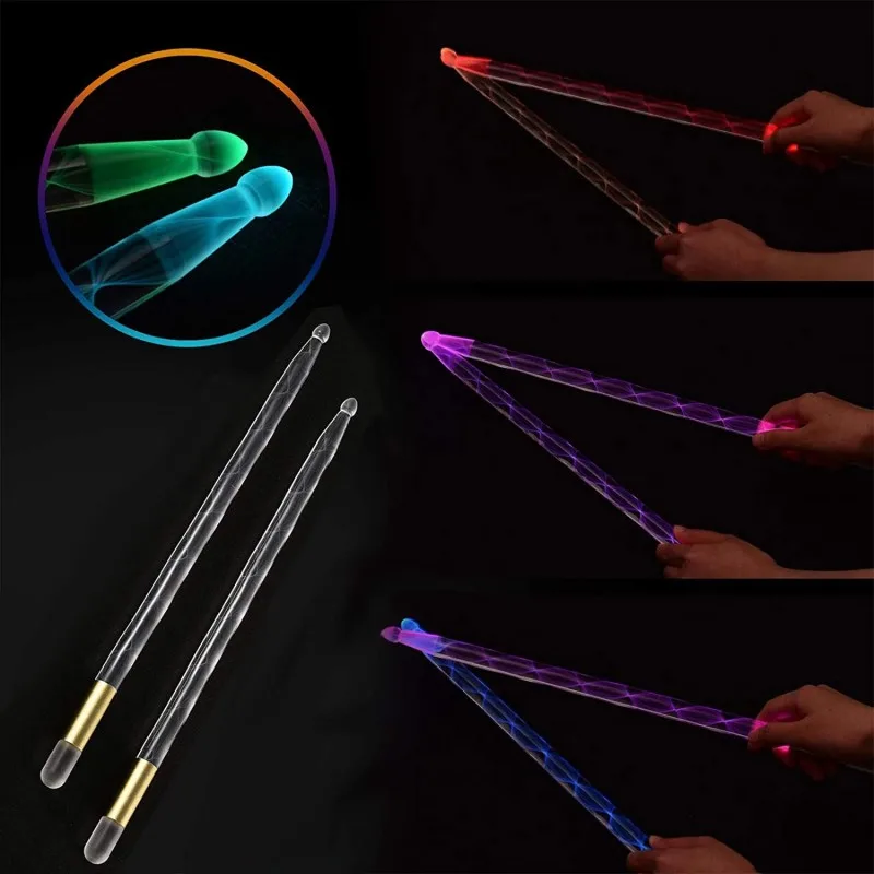 Luminous Drum Stick Glow in The Dark Fluorescence 5A LED Acrylic Jazz Drumsticks for Stage Party Performance Props