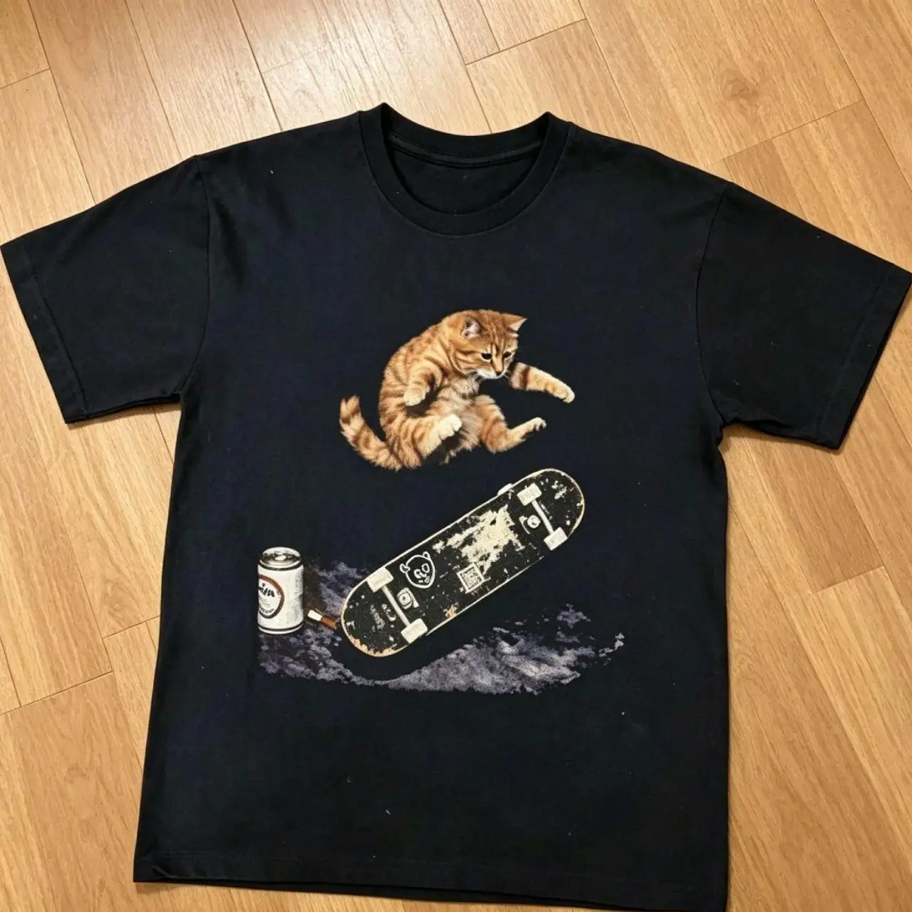 2026 Neues Sommer Y2K Dark Subculture Style Zombie-Katzen-Print T-Shirt mit Totenkopf- und Rosenmuster, Gothic Street Fashion Oberteil – Detail 6