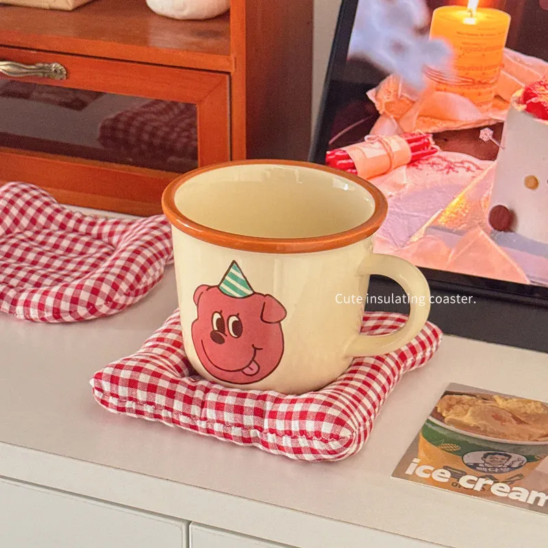 Koike Red Checkered Coasters Heat Insulation Pads Home Table Fabric Anti-heat Anti-slip Coffee Coasters Tea Mats Tea Accessories