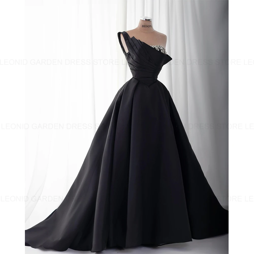 LEONID Exquisite Crystals Satin Party Evening Gowns 2024 A-Line One Shoulder Prom Dress Pleated Lace Up Formal Occasion Dresses