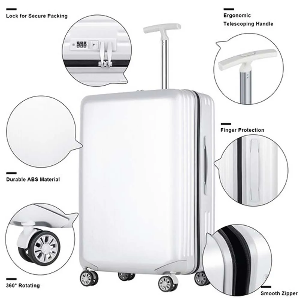 Conjunto de bagagem de material abs + pc, 3 peças, mala de viagem softside com rodas giratórias, 20 + 24 + 28 polegadas, conjunto leve de valise