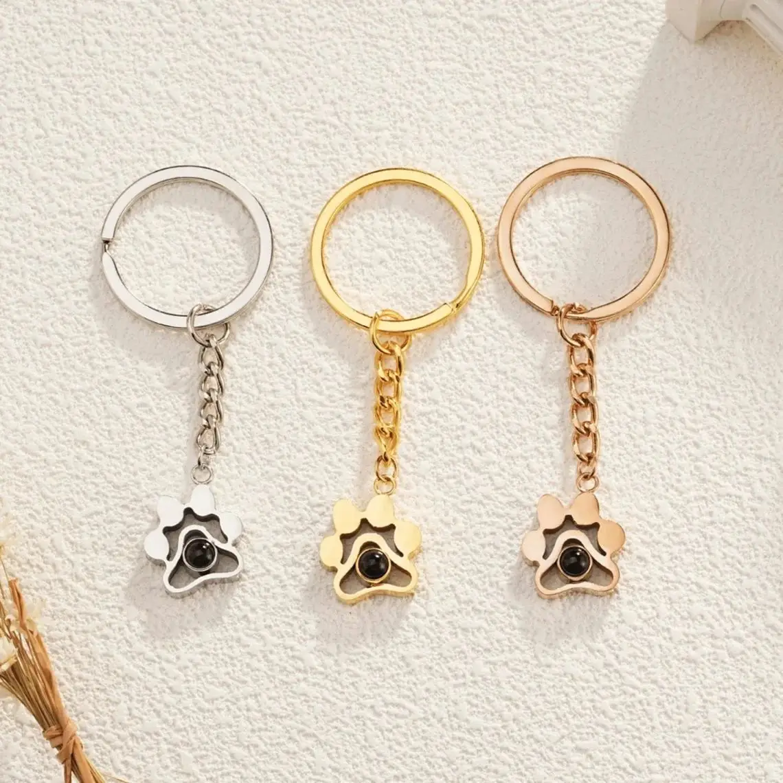 Projection Photo Keychain in Gold Silver Rose Gold Personalized 925 Sterling Silver Custom Pet Picture Inside Keychain Jewelry