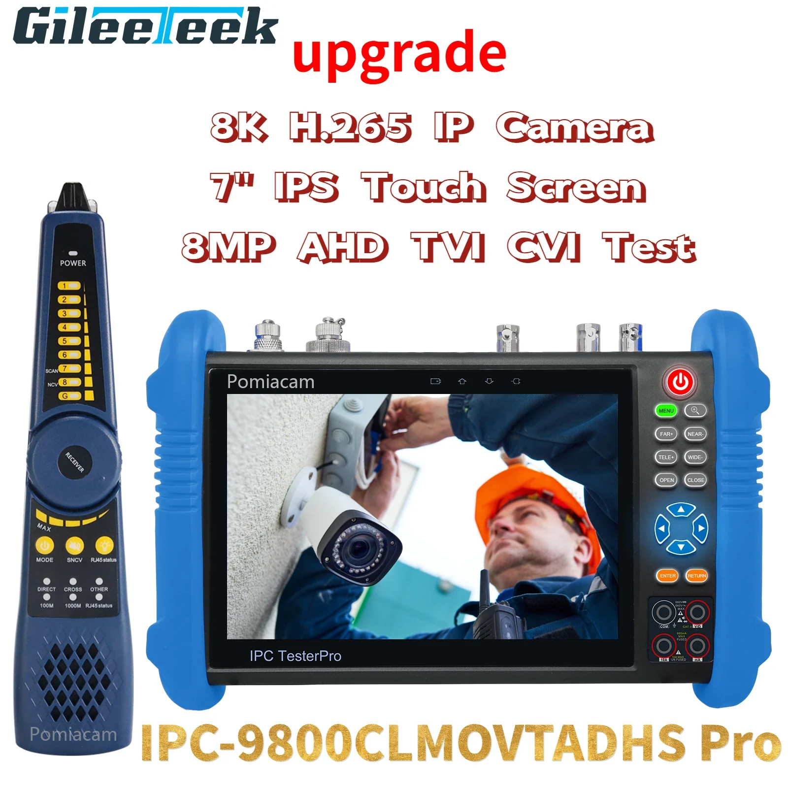 IPC-9800 MOVTADHS Pro cámara CCTV prueba 7 \'\'IPS pantalla táctil CCTV herramienta de prueba 8K H.265 cámara IP 8MP AHD TVI CVI probador CCTV