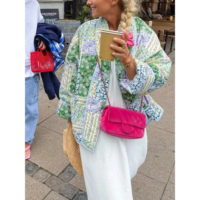 Women's Cotton Jacket Autumn And Winter New Floral Patterns Cardigan Cotton Jacket Elegant Ladies Street Shoot Women's