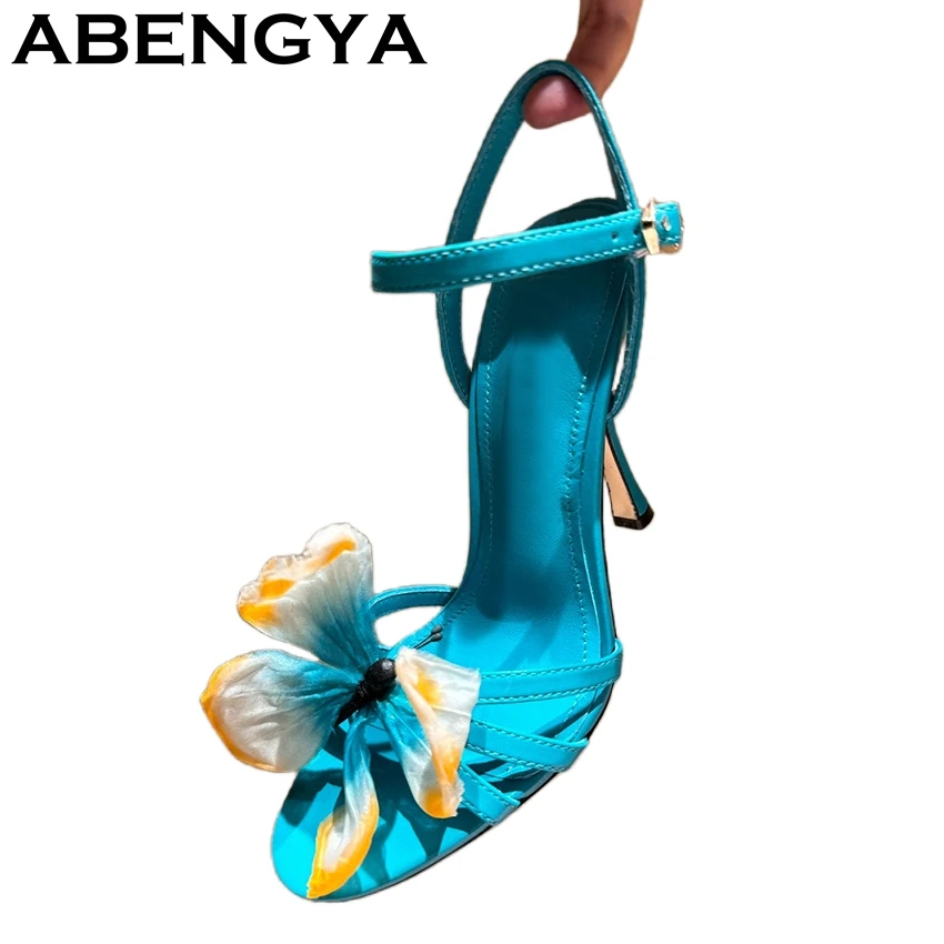 

2025 Summer Fairy Butterfly High Heels Sandals Women Fashion Open Toe Narrow Band Stilettos Sexy Runway Party Pumps Shoes Female