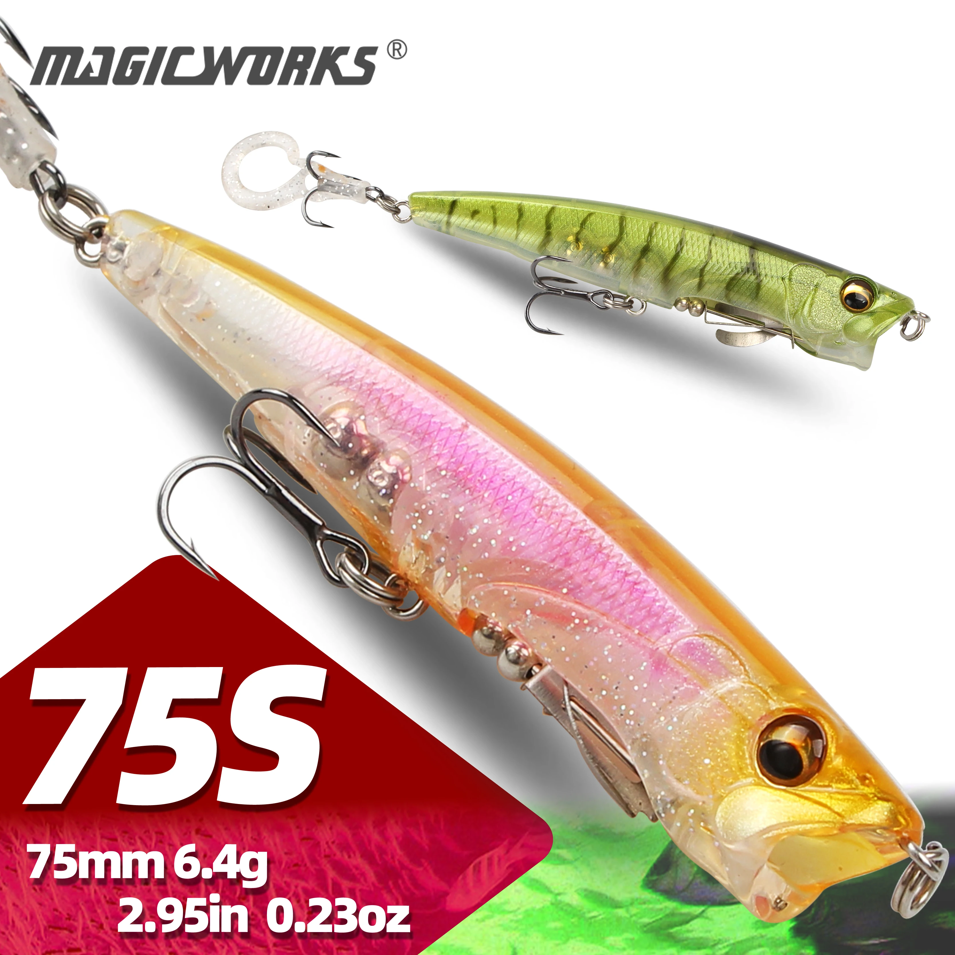 

Magic Works Pencil Popper Fishing Lure 75mm 6.4g Sinking Hard Baits Wobbler Artificial Bait for Bass Pike Spinning Fishing Lures