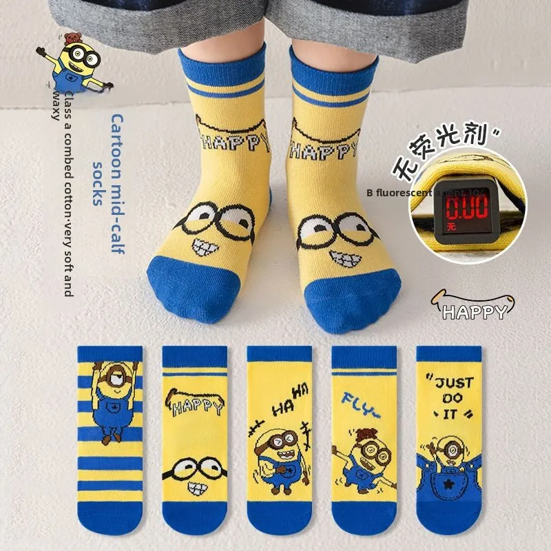 

Minions animation cartoon cute student socks personality unisex pure cotton sweat-absorbent breathable mid-calf socks wholesale
