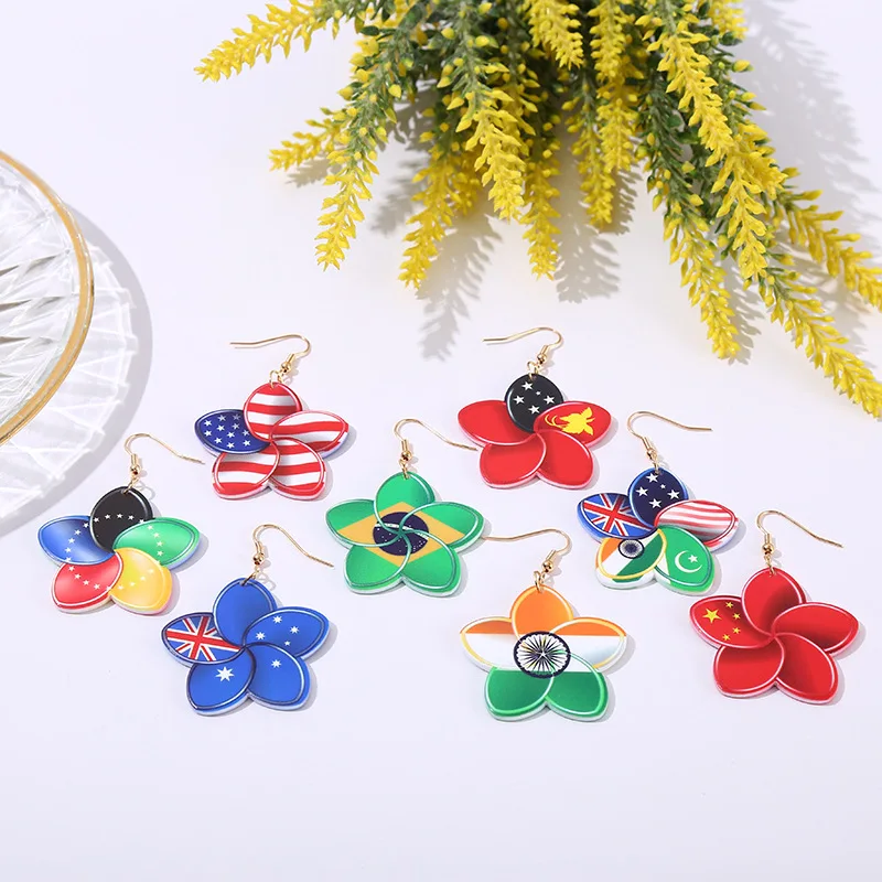 Cute Acrylic Imitation Frangipani Flower Earrings, National Flag Painted Sports Style Earrings Jewelry for Women, Gifts for her