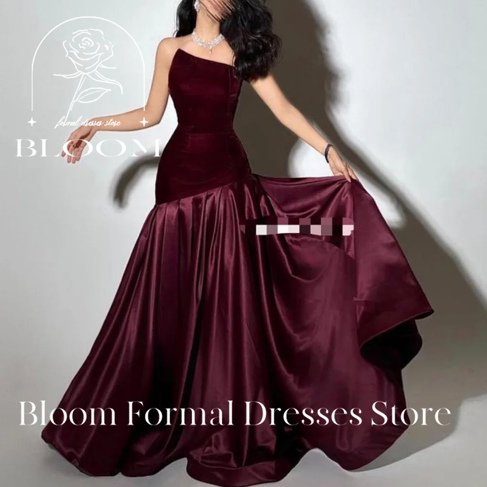 Bloom Customized  Sleeveless Solid Color Pleats Ruching Mermaid Sweep Train Solid Color Ladies Gowns For Special Occasion