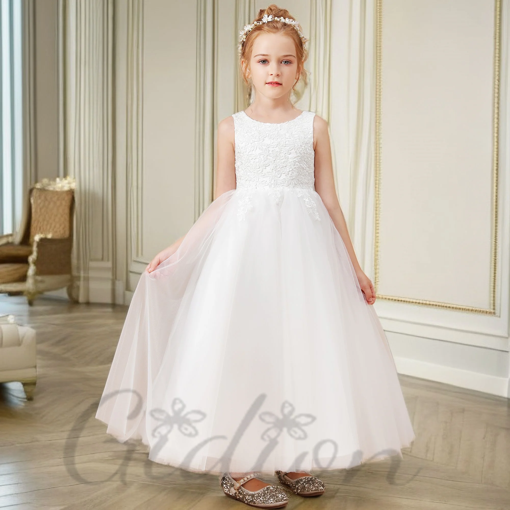 

Ankle-Length Tulle Flower Girl Dress For Children Festivity Celebration Wedding Pageant Ball-Gown Ceremony Banquet Prom Event