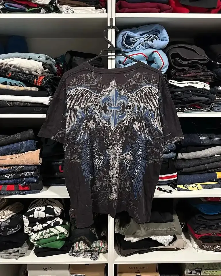 Affliction T shirt 2000s Vintage New Harajuku Hip Hop Round Neck Oversized T shirt Men and Women Gothic Clothing Tops Streetwear