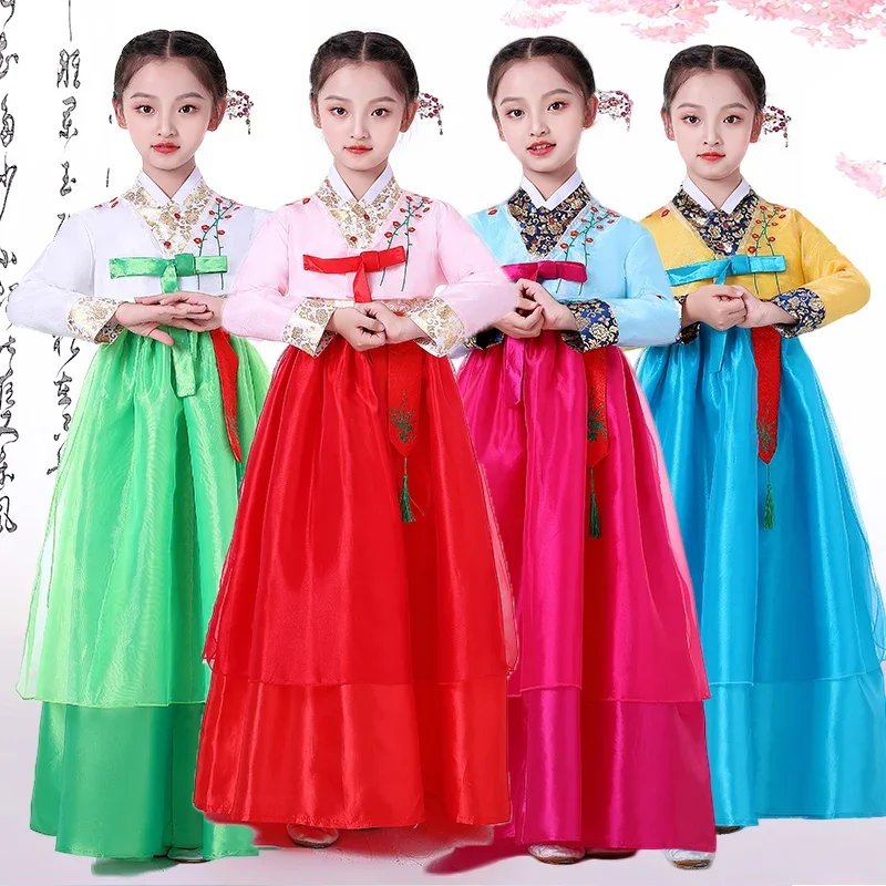 Children's Traditional Hanbok Dress Embroidery Long Sleeve Ancient Dance Costume Kids Retro Court Dress Cosplay Stage Costumes