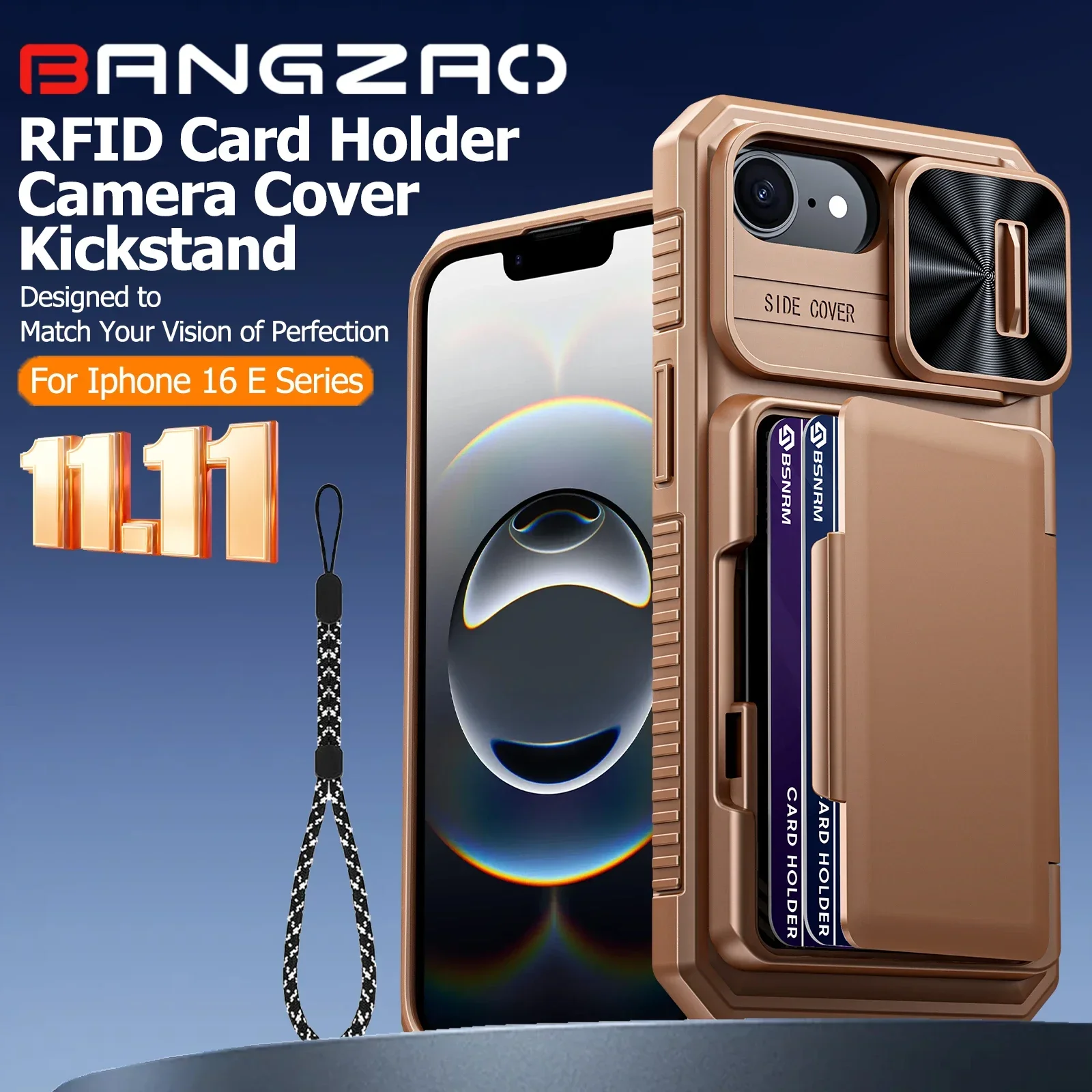 

Глобальный карнавальный фестиваль, чехол для iPhone 16E, держатель для карт, чехол для камеры, прочный противоударный защитный чехол для телефона - золото