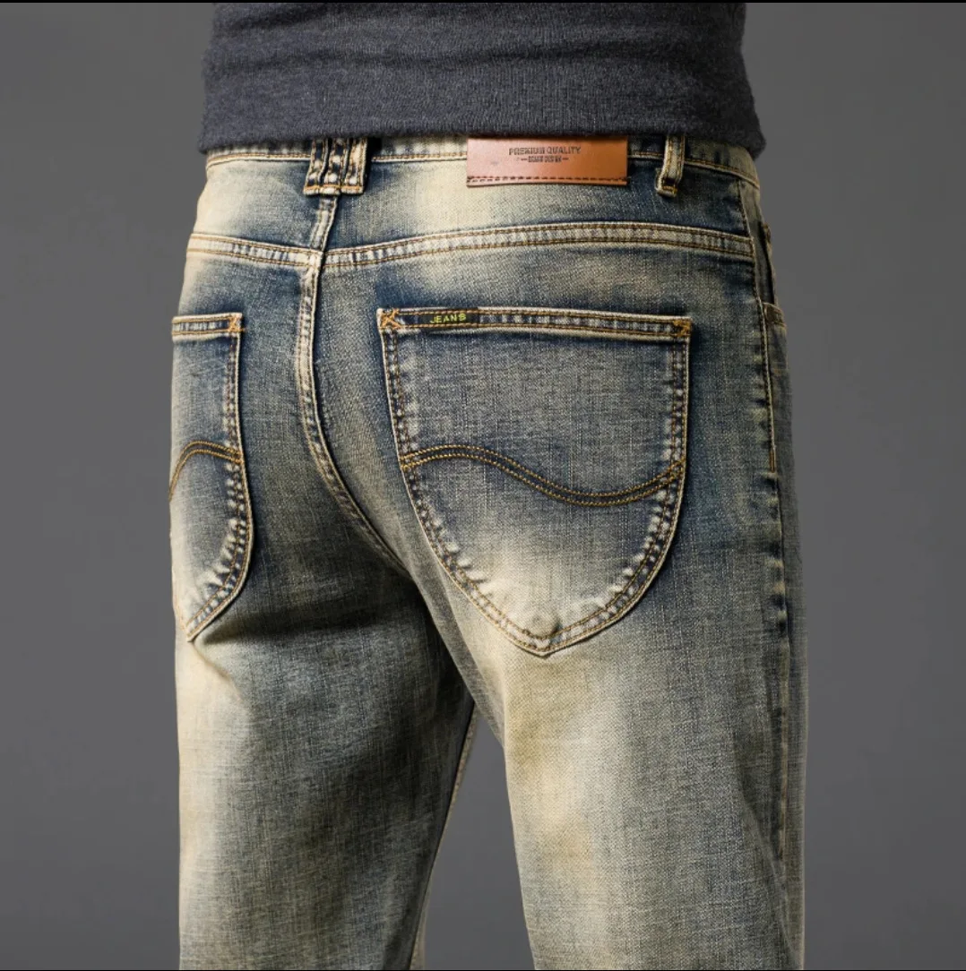 

New Men's Casual Denim Jeans Business Casual mid Waist Straight Leg Zipper Closure Loose Fit Standard Edition for Teens