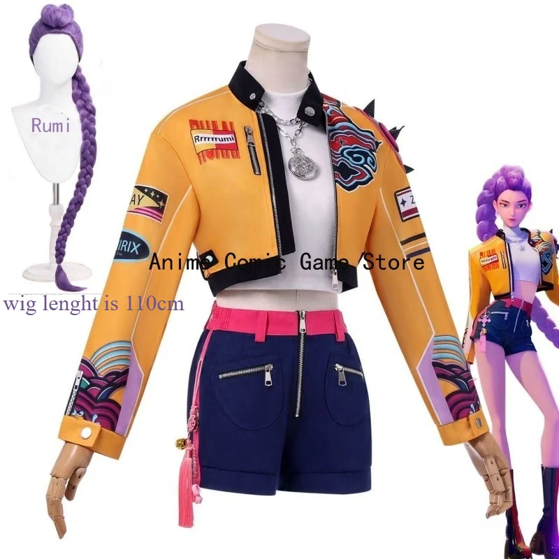 

IN STOCK XS-3XL Kpop Demon Hunter Rumi Cosplay Costume Wig Earring Hairwear Full Sets Halloween Party Outfits for Women