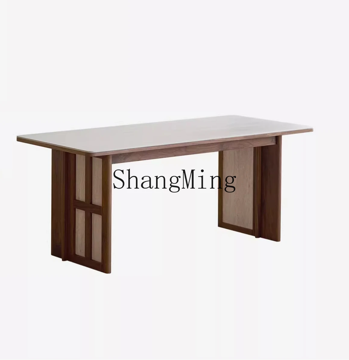 

LXY rock slab dining table simple household solid wood black walnut worktable dining table large long table