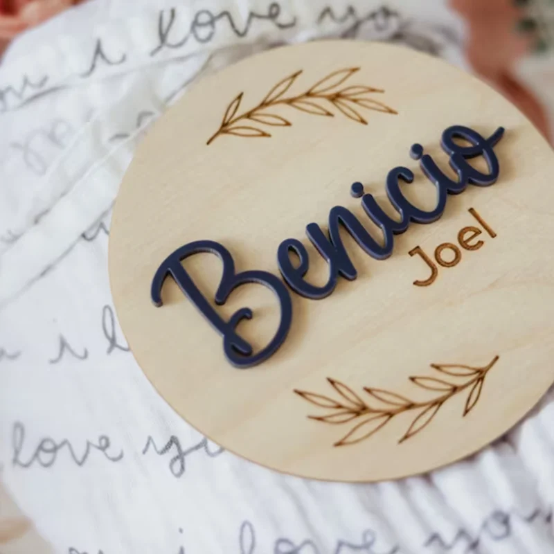 Personalized Newborn Birth Disc 3D baby name Birth Announcement Wooden Baby Name Announcement Sign