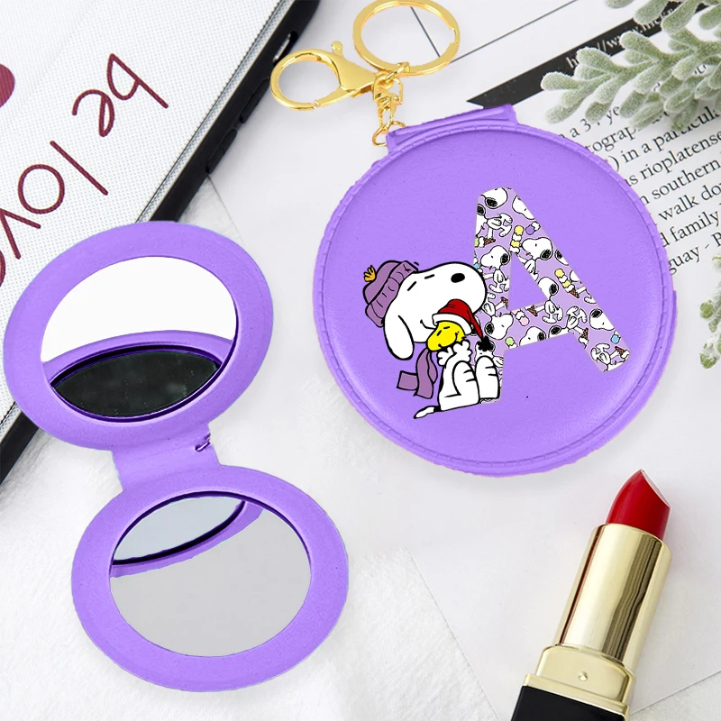 Snoopys Makeup Mirror Portable Folding Keychain Makeup Mirror Cute Cartoon Anime Printed Portable Mirror Children Birthday Gift